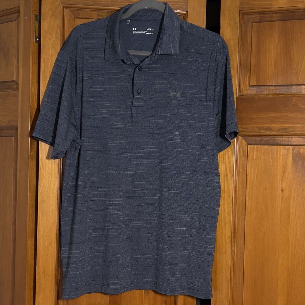 Under Armour HeatGear Loose Fit Golf Shirt Men’s L Blue Horizontal Pattern